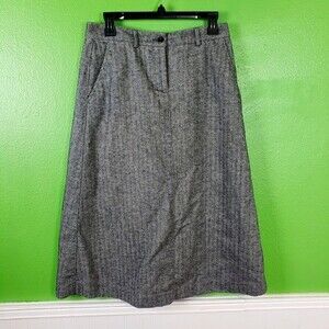 LL Bean Women's Basketweave Grey Classic Fit  Midi Cotton Skirt Size 4